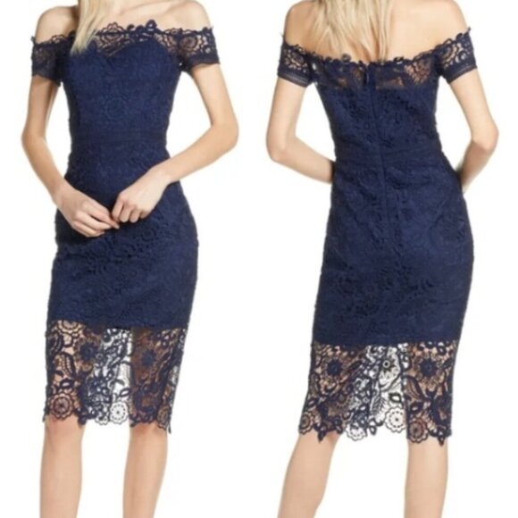 NWT!!! Chi Chi London Navy Lace Midi Dress, Size 4 - Picture 7 of 7